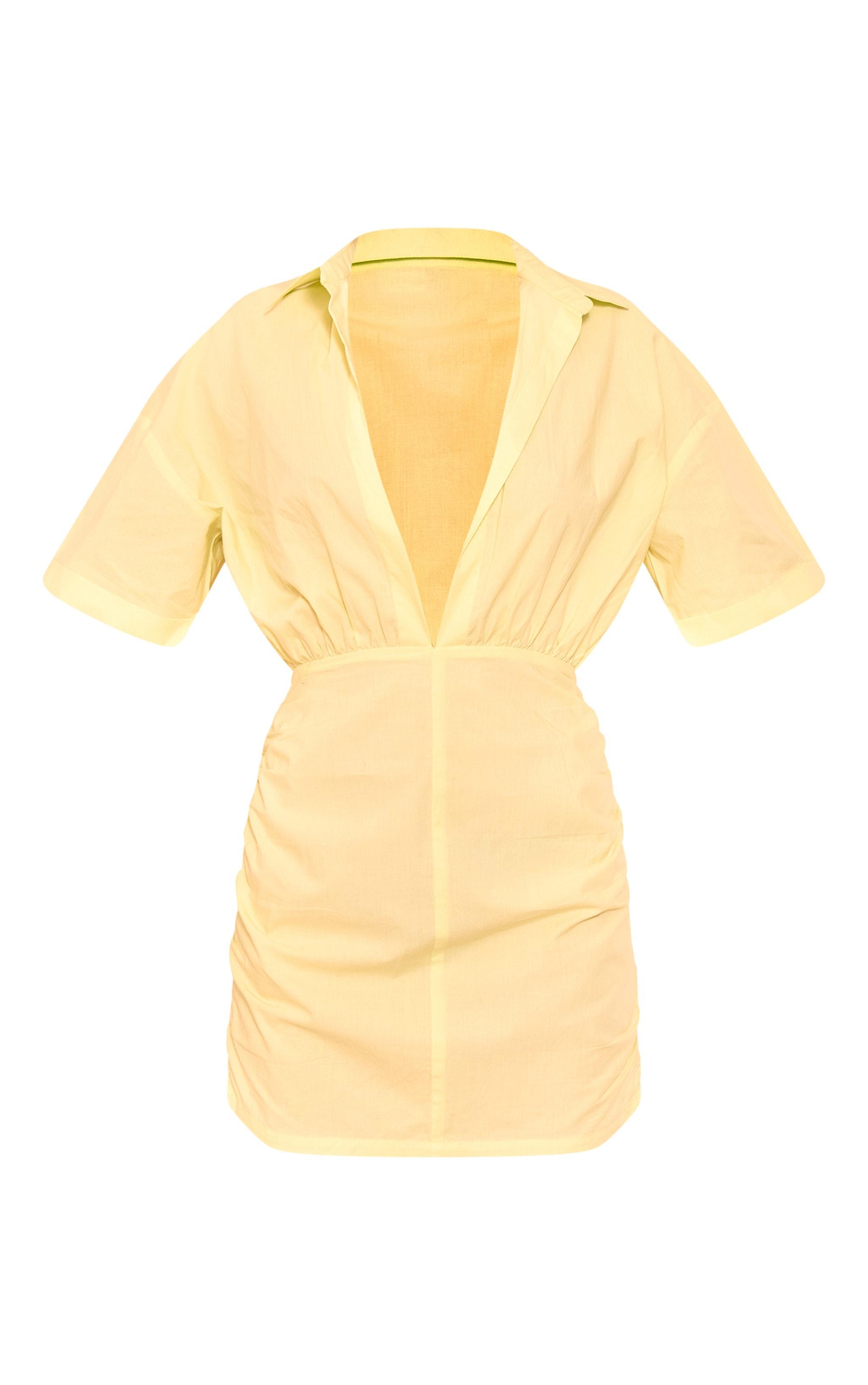 Lime Cotton Poplin Ruched Shirt Dress Product Image