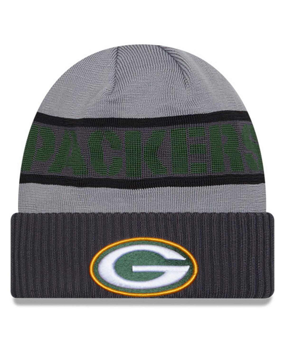 Mens New Era Gray Green Bay Packers 2023 Sideline Tech Cuffed Knit Hat Product Image