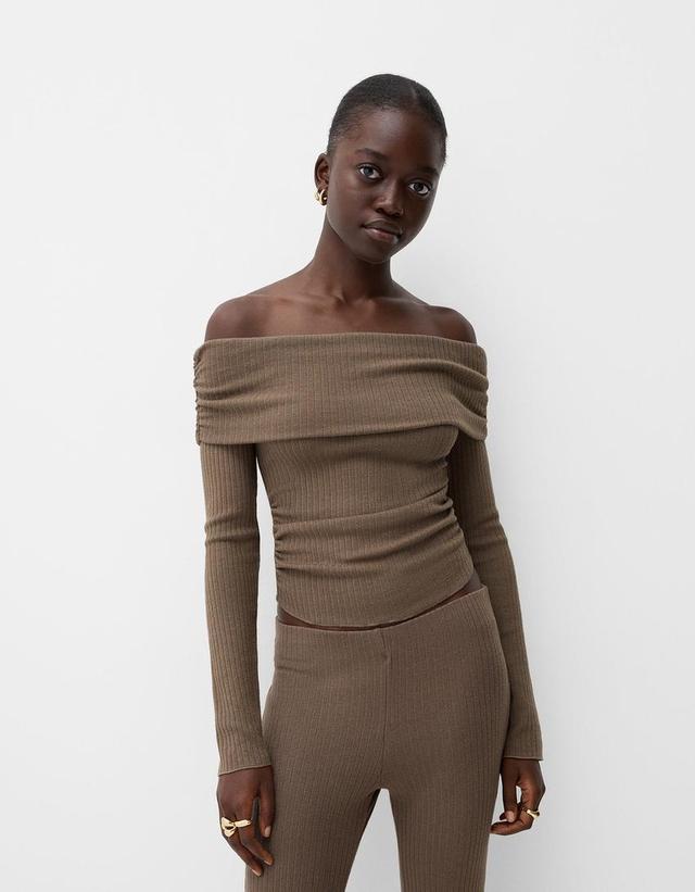 Ribbed sweater with Bardot neckline Product Image