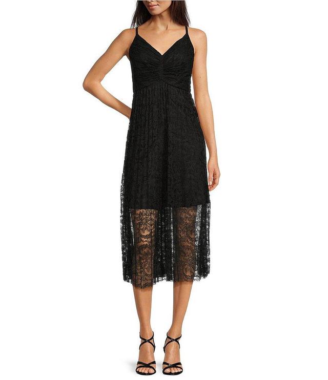 Calvin Klein Sleeveless V-Neck Lace Midi Dress Product Image