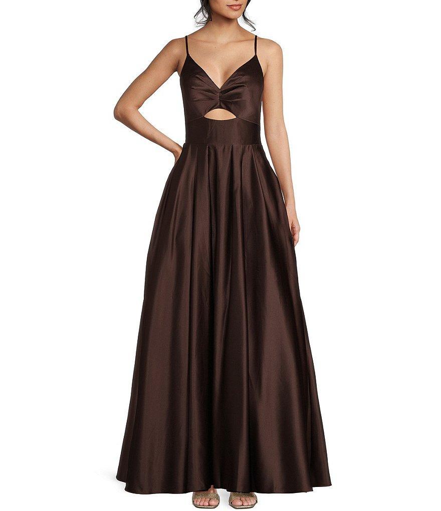 V-Neck Front Cut-Out Lace-Up Back Ball Gown Product Image