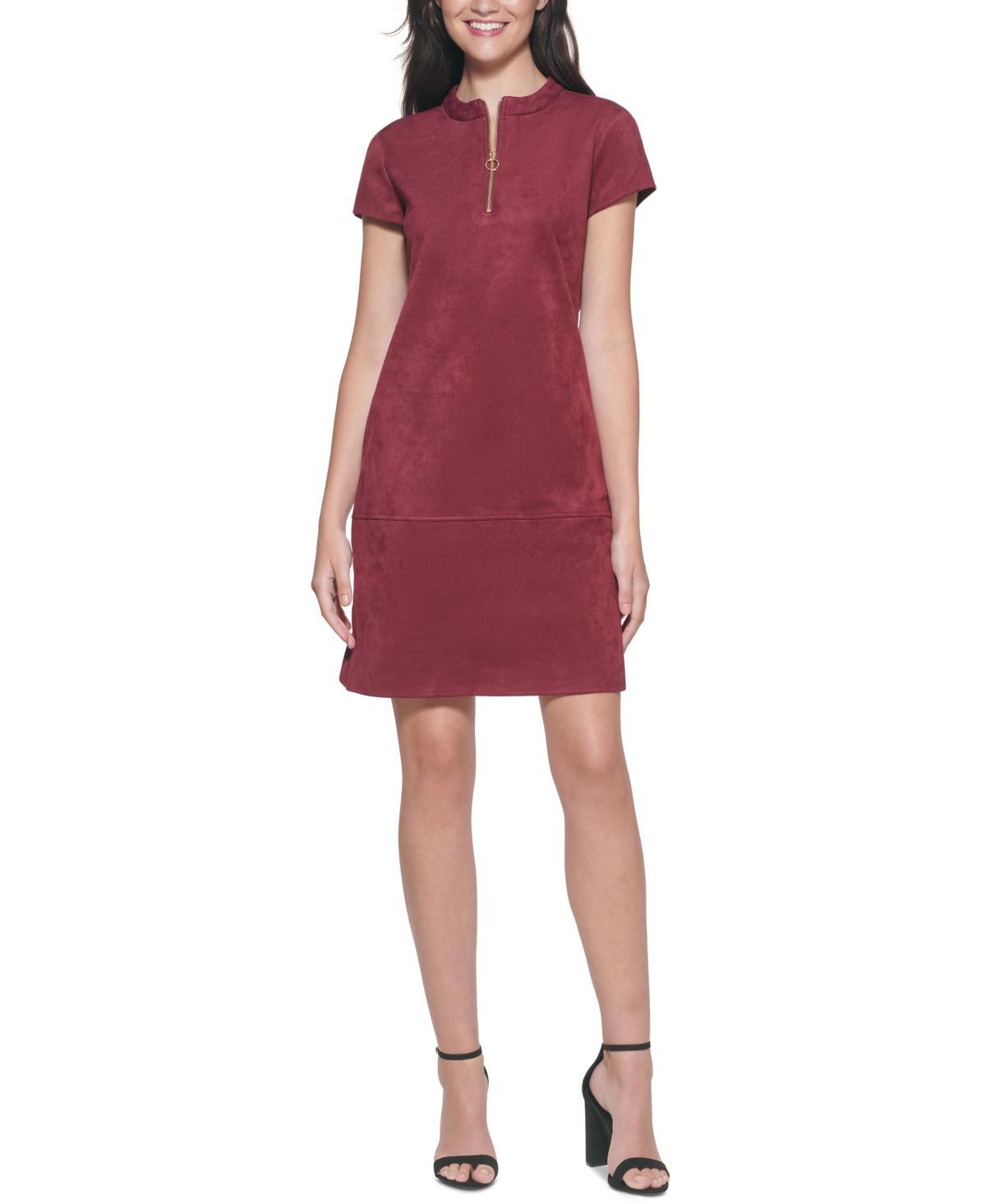 Kensie Zip Mock Neck Short Sleeve Sheath Dress Product Image