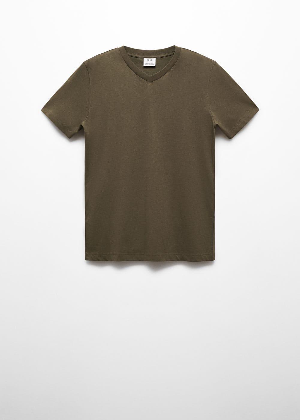 MANGO MAN - Basic cotton V-neck T-shirt dark greenMen Product Image