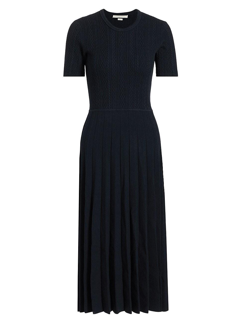 Womens Cable-Knit Pleated Midi-Dress Product Image