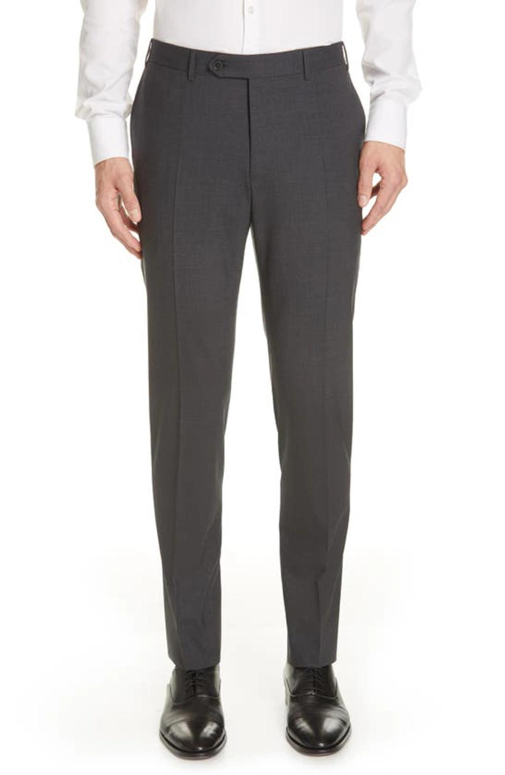 CANALI Flat Front Classic Fit Solid Stretch Wool Dress Pants In Grey product image