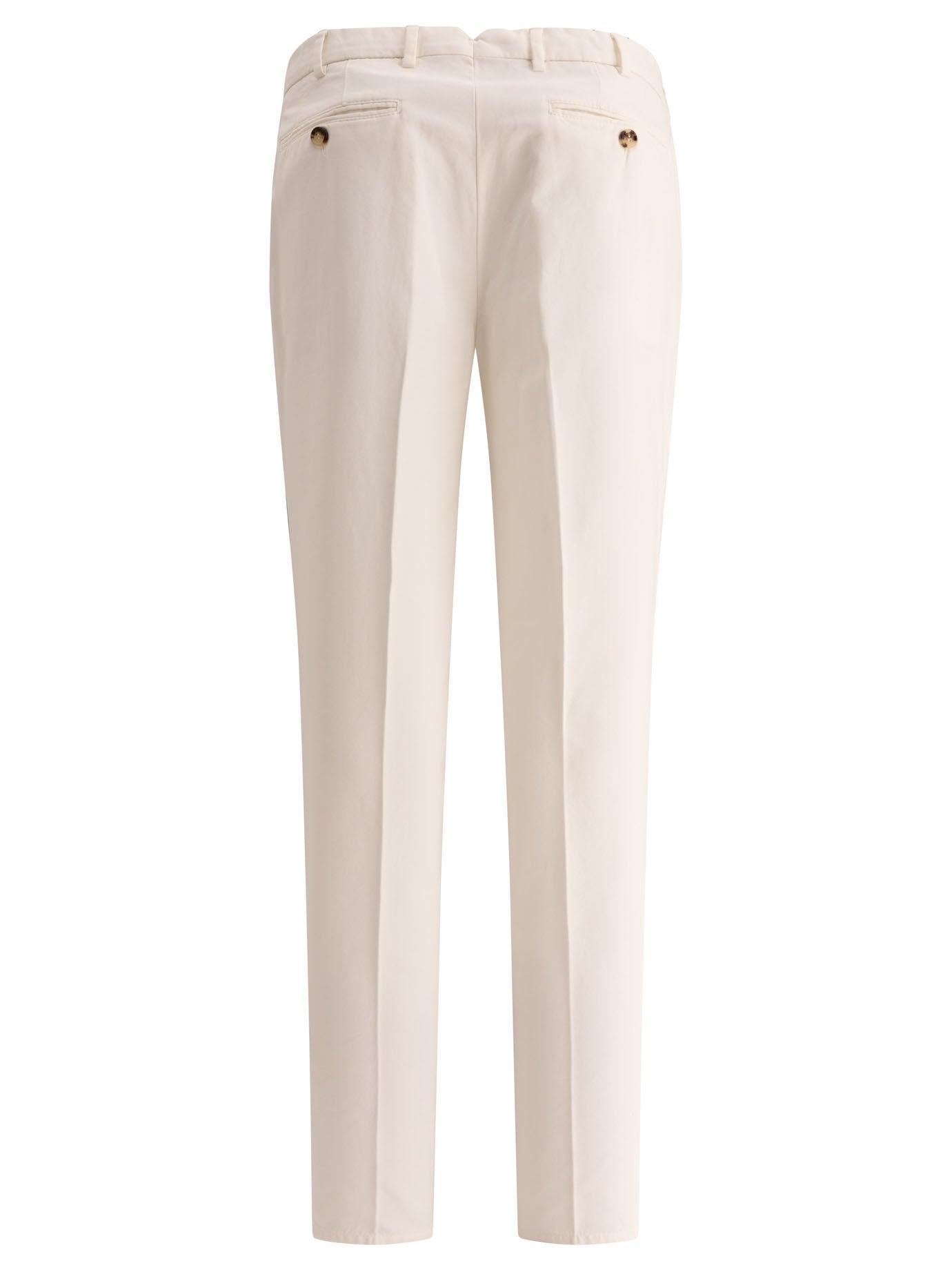 BRUNELLO CUCINELLI Garment-dyed Trousers In Twisted Cotton Gabardine In White Product Image