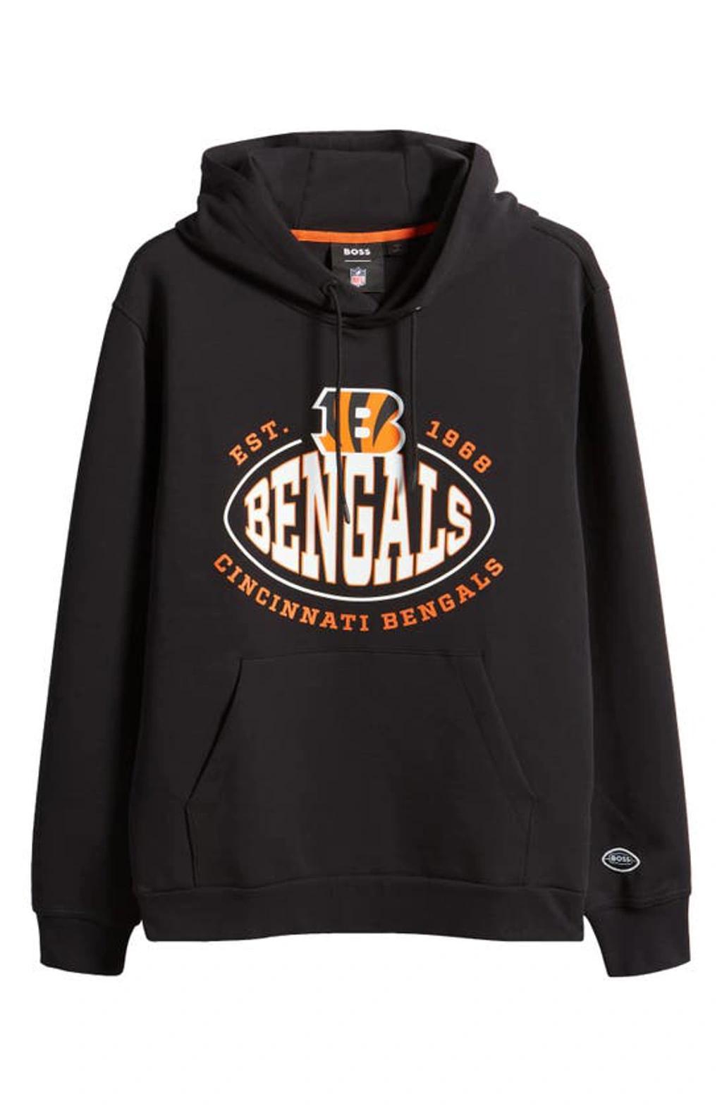 Boss X Nfl Cotton-blend Hoodie With Collaborative Branding In Bengals Charcoal Product Image