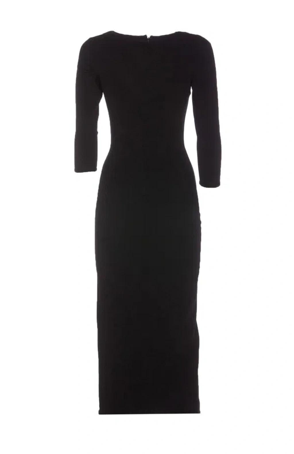 DOLCE & GABBANA Fitted Midi Dress With Logo Plaque In Black Product Image