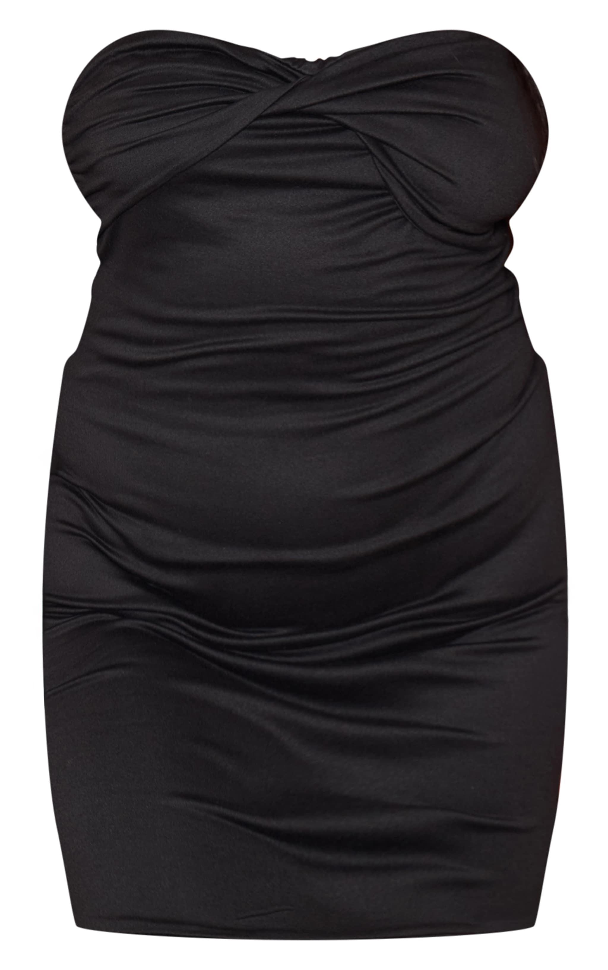 Plus Black Double Contour Twist Bandeau Ruched Bodycon Dress Product Image