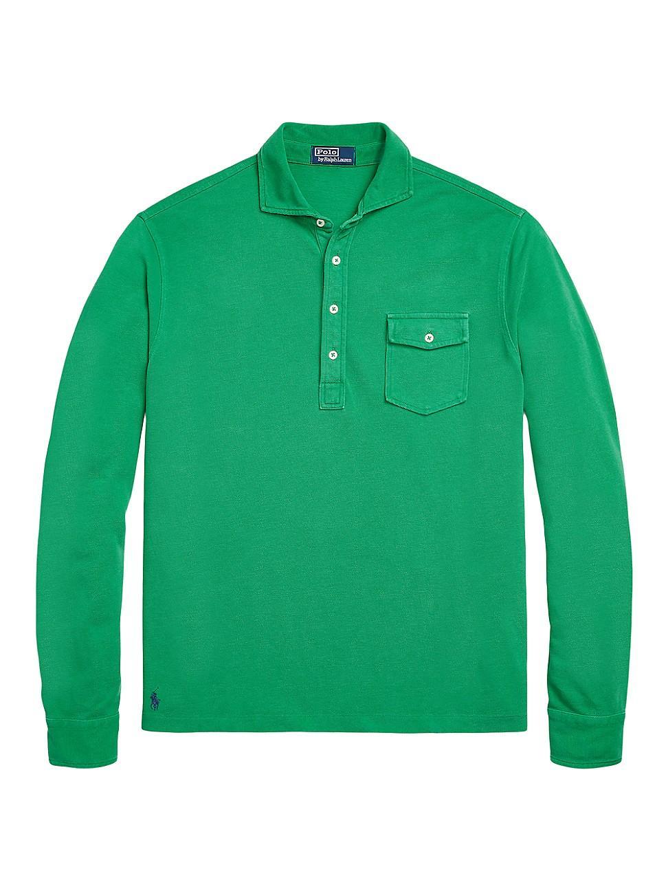 Mens Long-Sleeve Mesh Polo Shirt Product Image