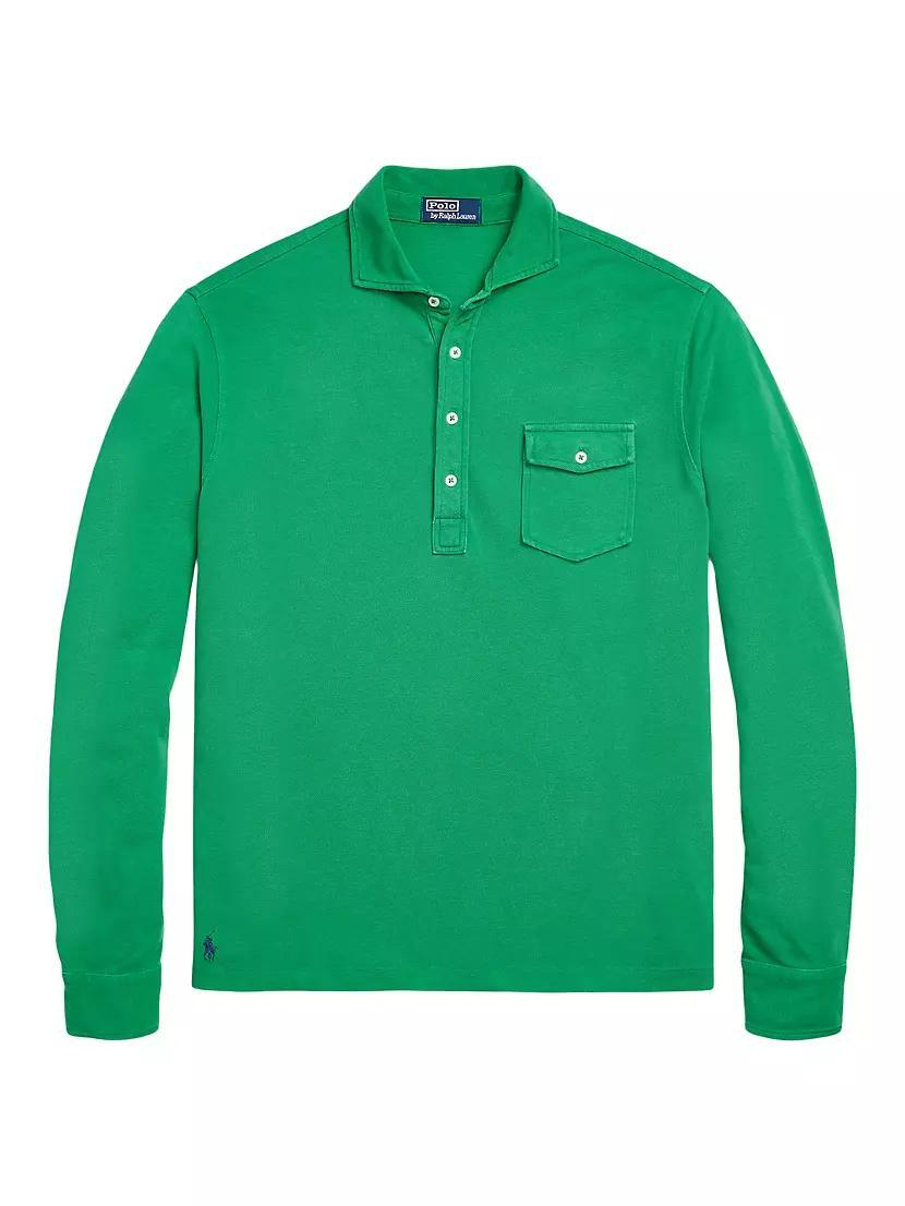 Long-Sleeve Mesh Polo Shirt Product Image