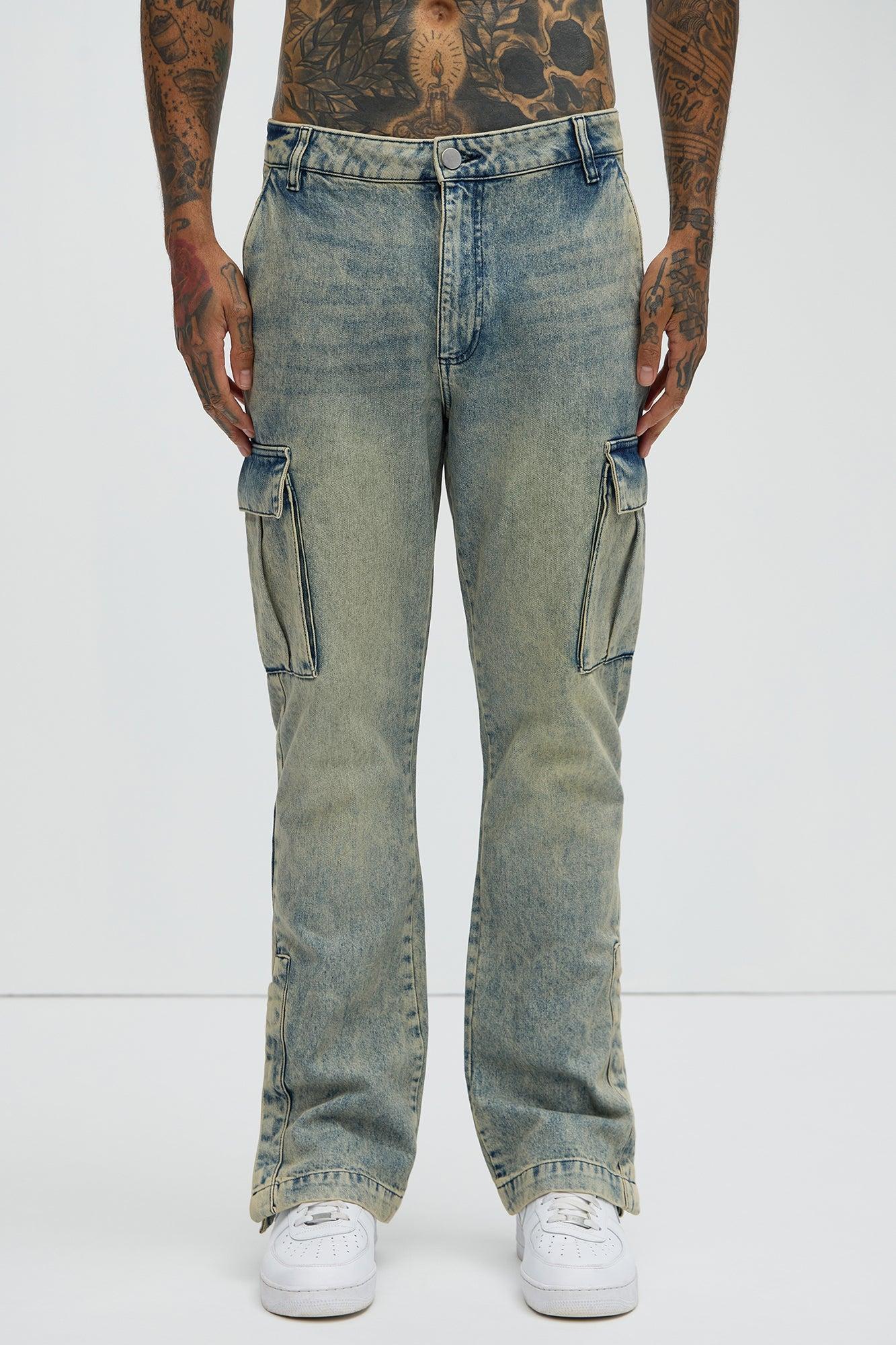 Kyan Cargo Flare Jeans - Vintage Blue Wash Product Image