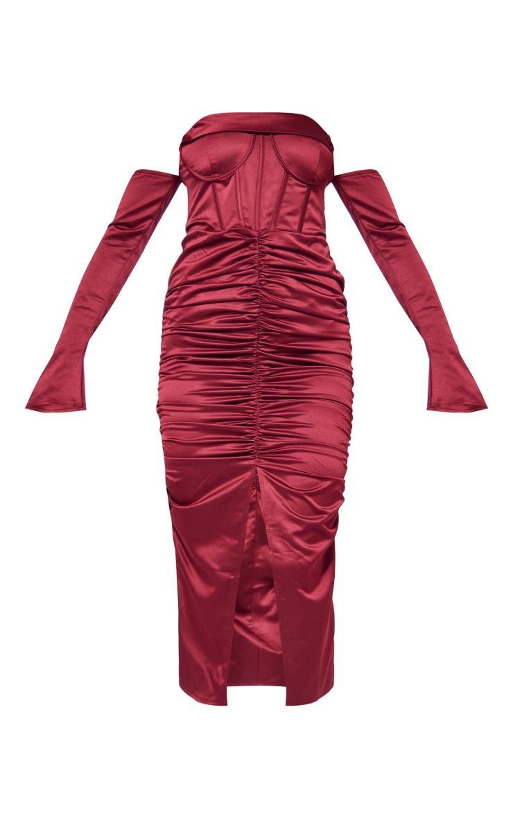 Cherry Red Premium Constructed Satin Draped Front Midi Dress Product Image