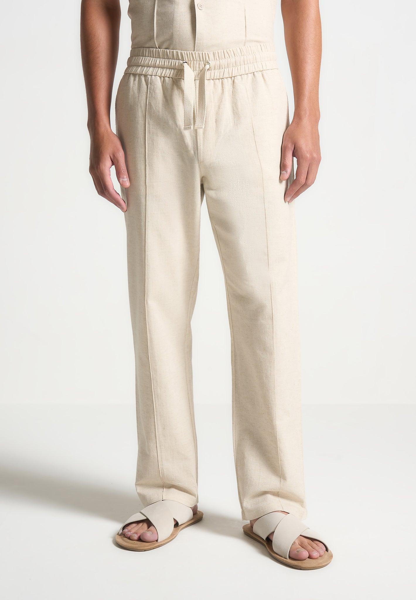 Linen Pintuck Trousers - Natural Male Product Image