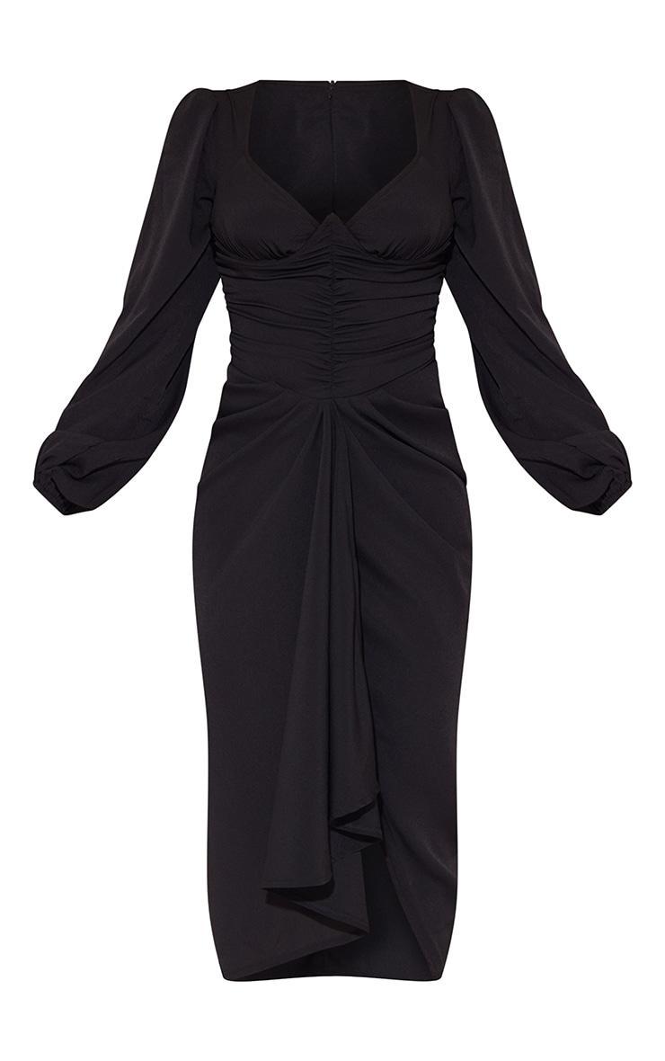 Black Underbust Detail Ruched Midi Dress Product Image