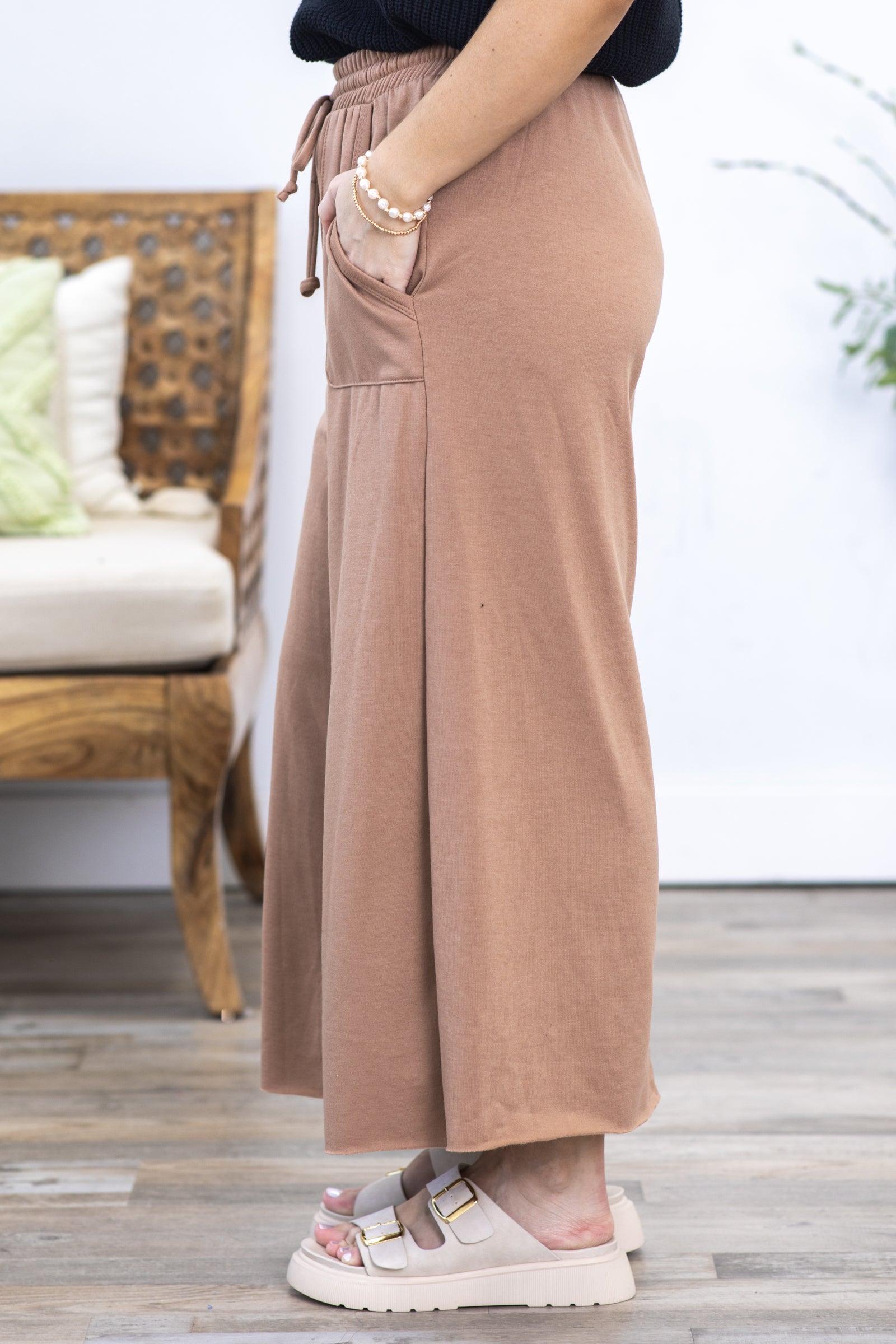 Mocha Tie-Wide Waist Banded Crop Pants Product Image