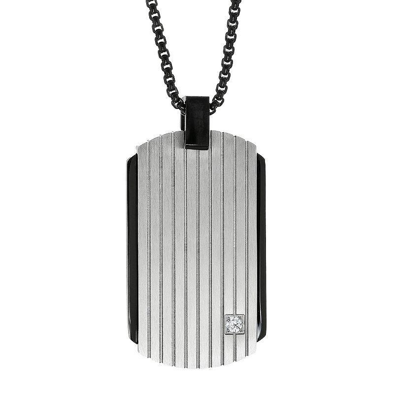 Mens LYNX Two Tone Stainless Steel Cubic Zirconia Dog Tag Pendant Necklace Product Image