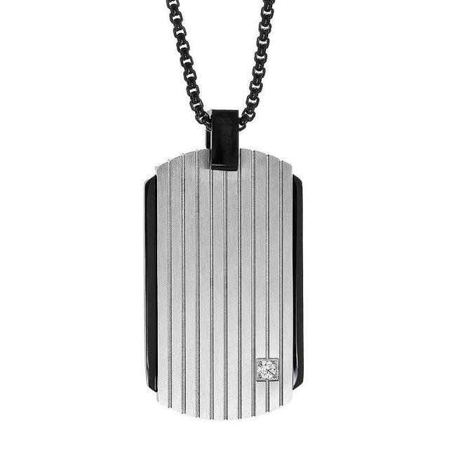 Mens LYNX Two Tone Stainless Steel Cubic Zirconia Dog Tag Pendant Necklace Product Image