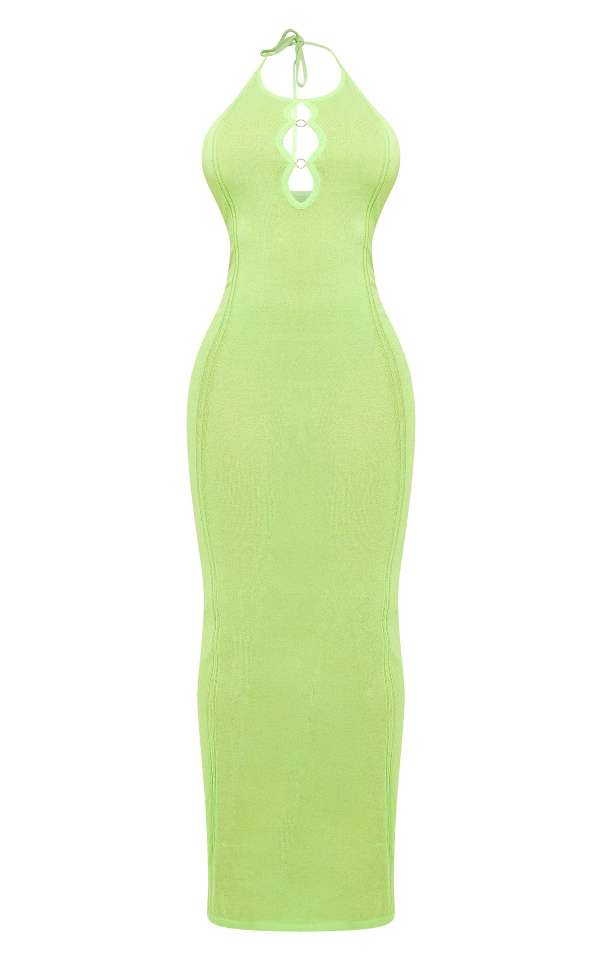 Shape Lime Sheer Knitted Low Back Ring Detail Maxi Dress Product Image