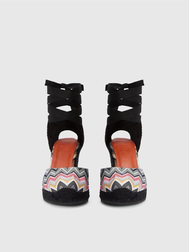 Espadrilles with chevron fabric upper and wedge Black | Missoni Product Image