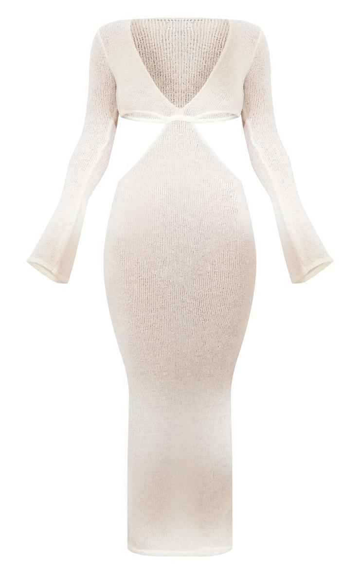 Cream Bobble Knit Long Sleeve Cut Out Maxi Dress Product Image