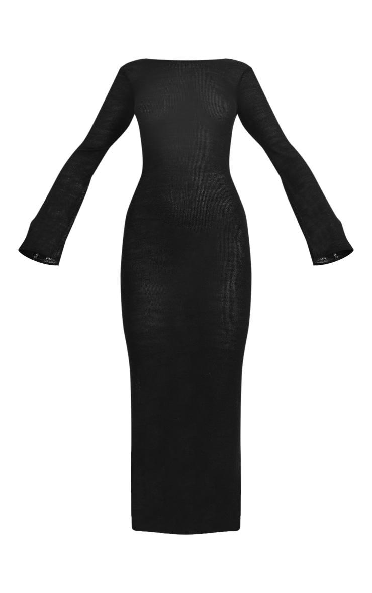 Black Scoop Back Filagree Knit Maxi Dress Product Image