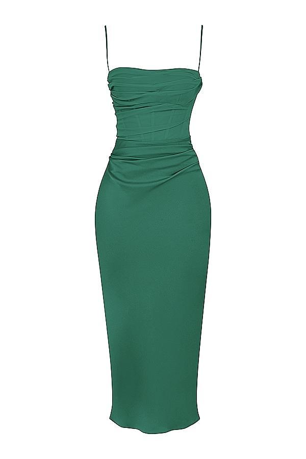 Teia Forest Draped Corset Midi Dress Product Image