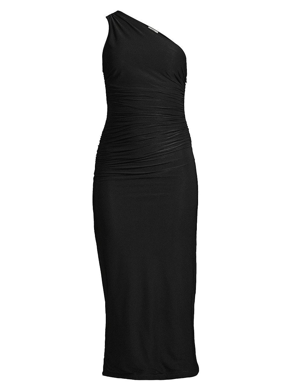 Womens Asymmetric Ruched Jersey Midi-Dress Product Image