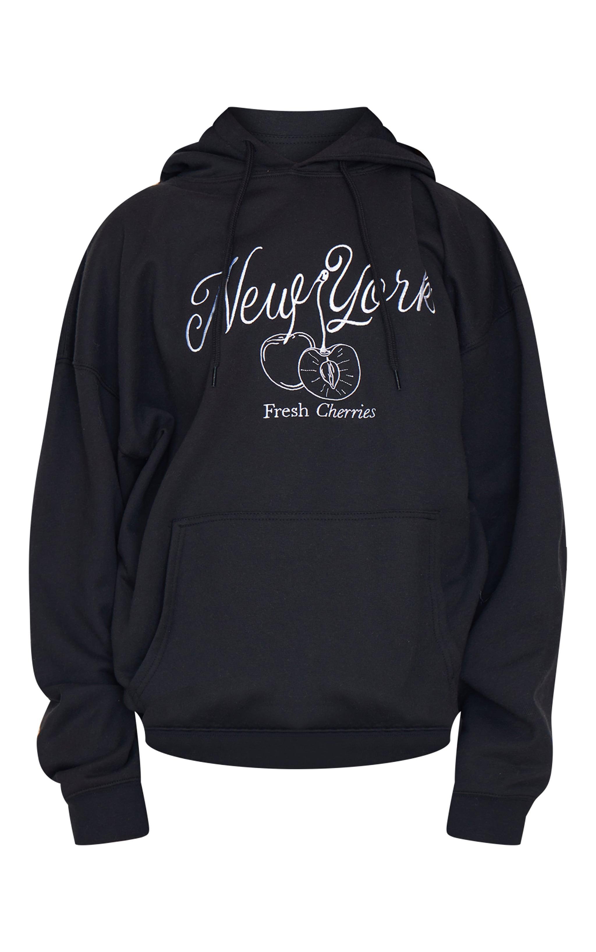 Black New York Cherry Embroidered Hoodie Product Image