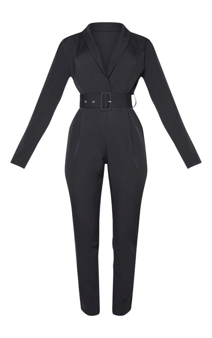 Black Lapel Detail Belted Jumpsuit Product Image