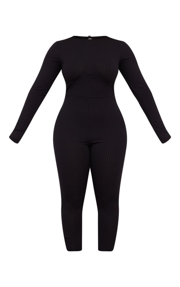 Shape Black Rib Underbust Detail Long Sleeve Jumpsuit Product Image