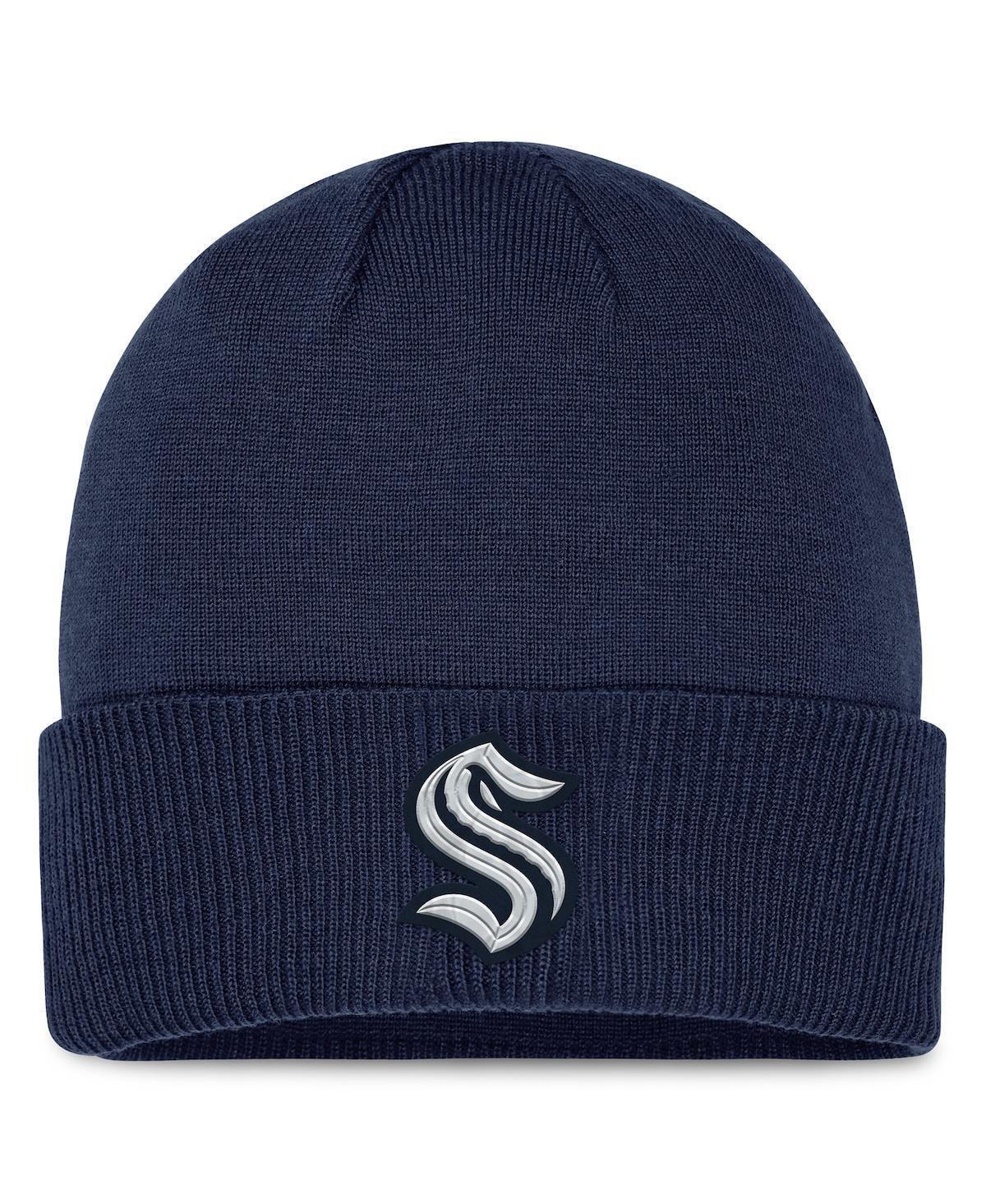 Mens Fanatics Deep Sea Blue Seattle Kraken Authentic Pro Road Metallic Cuffed Knit Hat Product Image