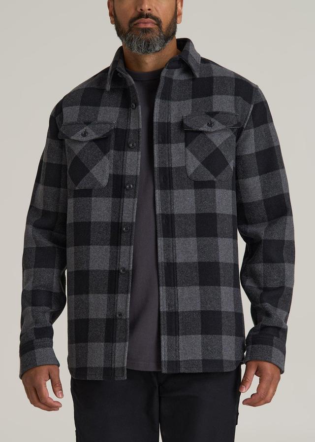 LJ&S Wool Blend Tall Men's Shirt Jacket in Black and Grey Check Male Product Image