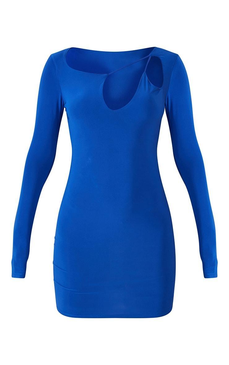 Blue Slinky Multi Cut Out Long Sleeve Bodycon Dress Product Image