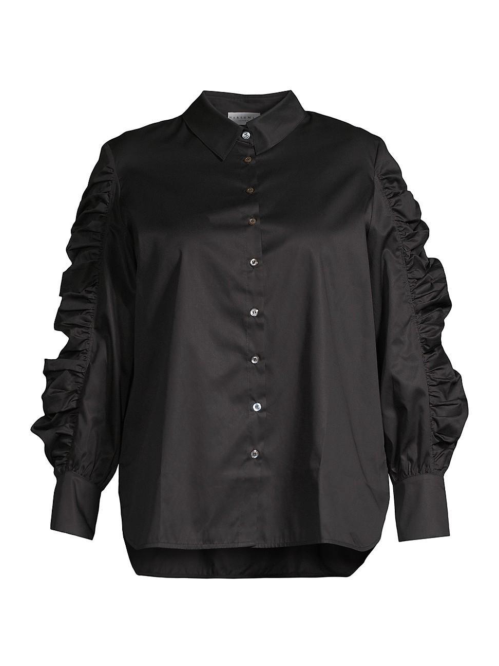 Womens Plus Size Juliana Ruffles Cotton Button-Front Shirt Product Image