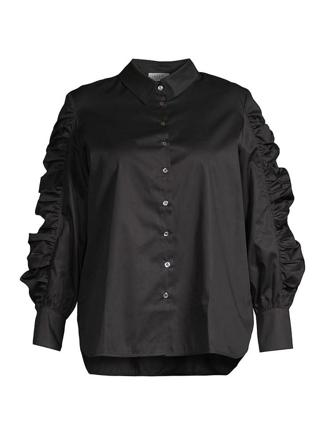 HARSHMAN Juliana Ruched Sleeve Cotton Button-Up Shirt Product Image