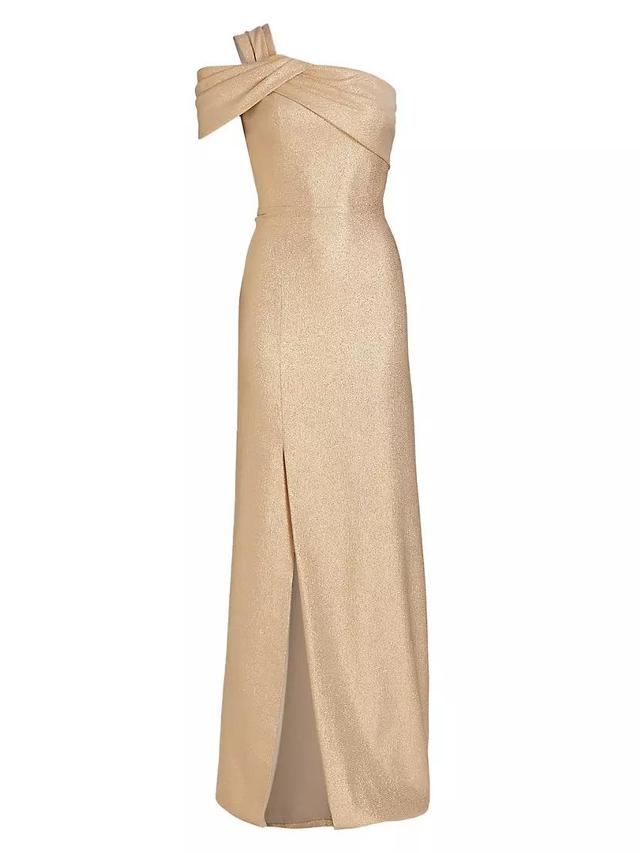 One-Shoulder Metallic-Jacquard Gown Product Image