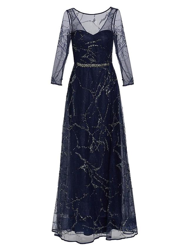 Womens Semi-Sheer Sequin & Bead-Embroidered Gown Product Image