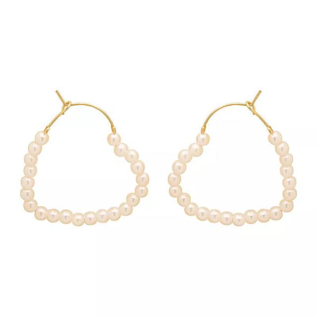 Emberly Gold Tone Simulated Pearl Beaded Heart Hoop Earrings, Womens, White Product Image