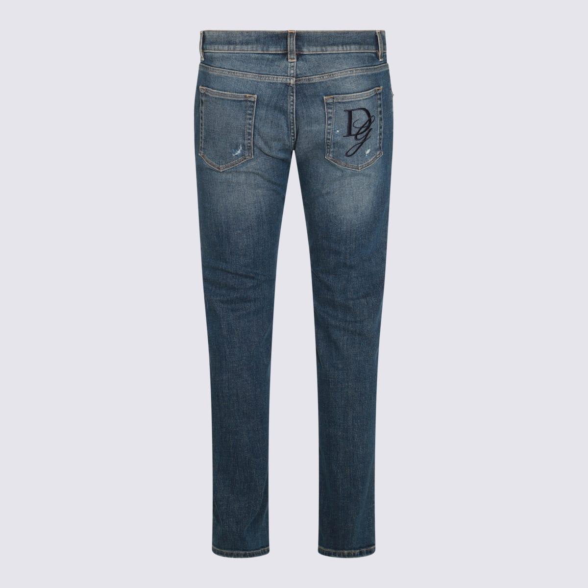 Blue Cotton Denim Jeans In Light Blue Product Image