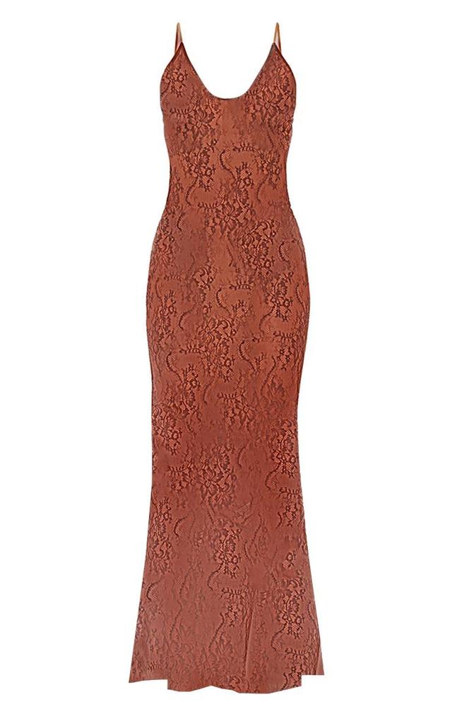 Brown Delicate Lace Skinny Strap Maxi Dress Product Image