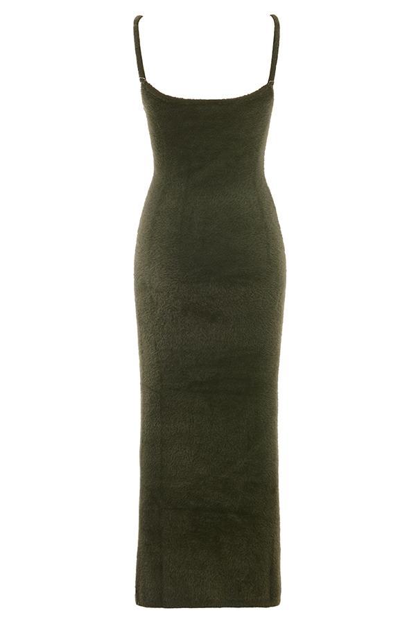 Fayette Khaki Soft Fluffy Knit Maxi Dress Product Image