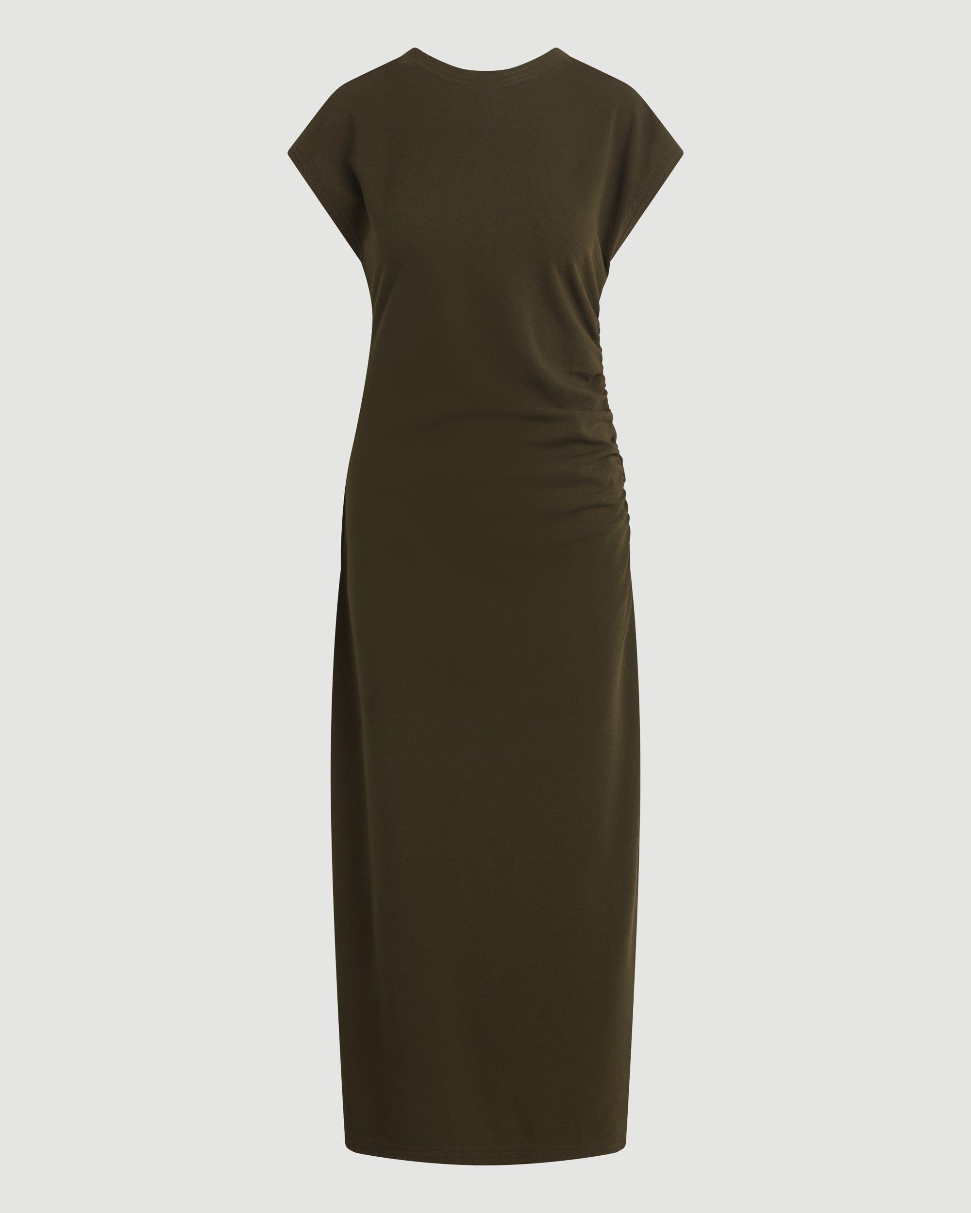 Vela Contrast-Stitch Ruched-Waist Dress (Petite) Product Image