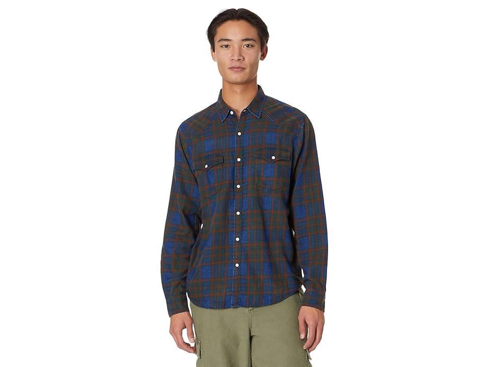 Lucky Brand Plaid Indigo Western Long Sleeve Shirt Plaid) Men's Clothing Product Image