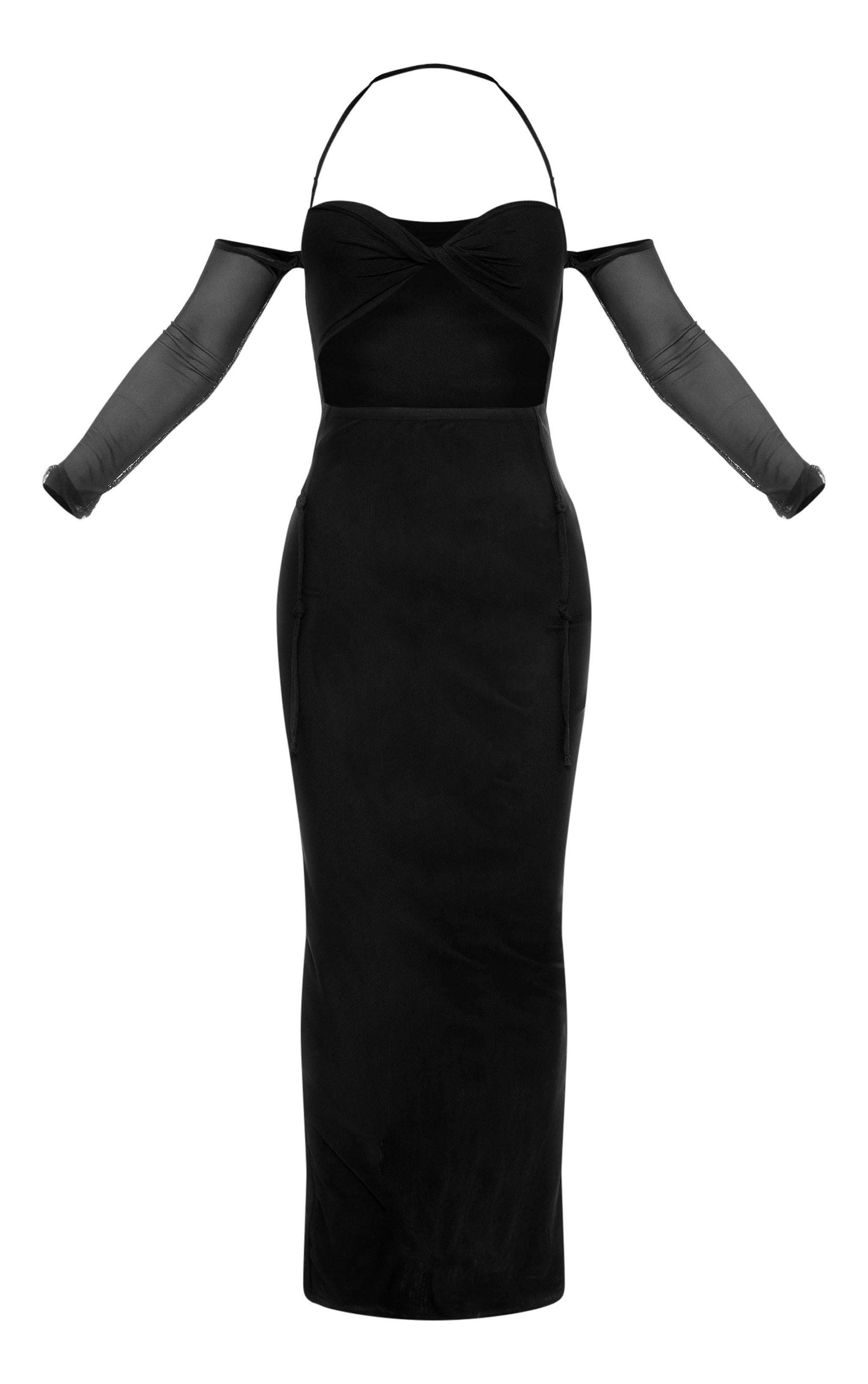 Black Mesh Cut Out Twist Detail Maxi Dress Product Image