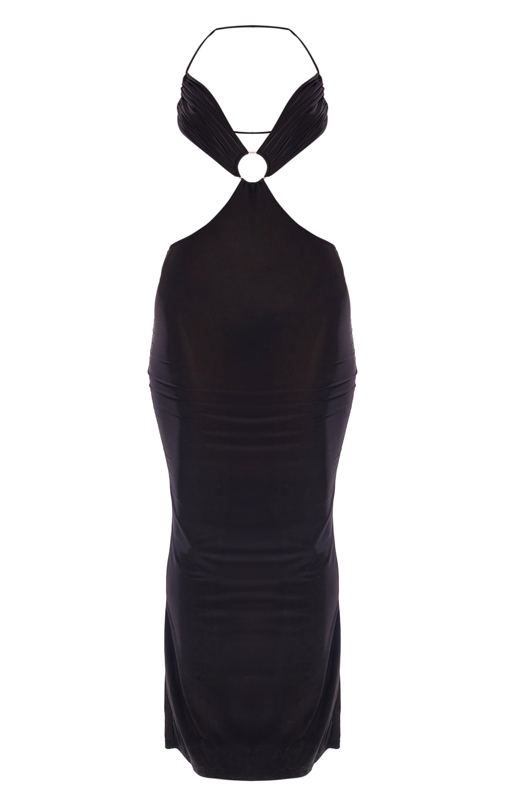 Black Slinky Cut Out Halterneck Maxi Dress Product Image