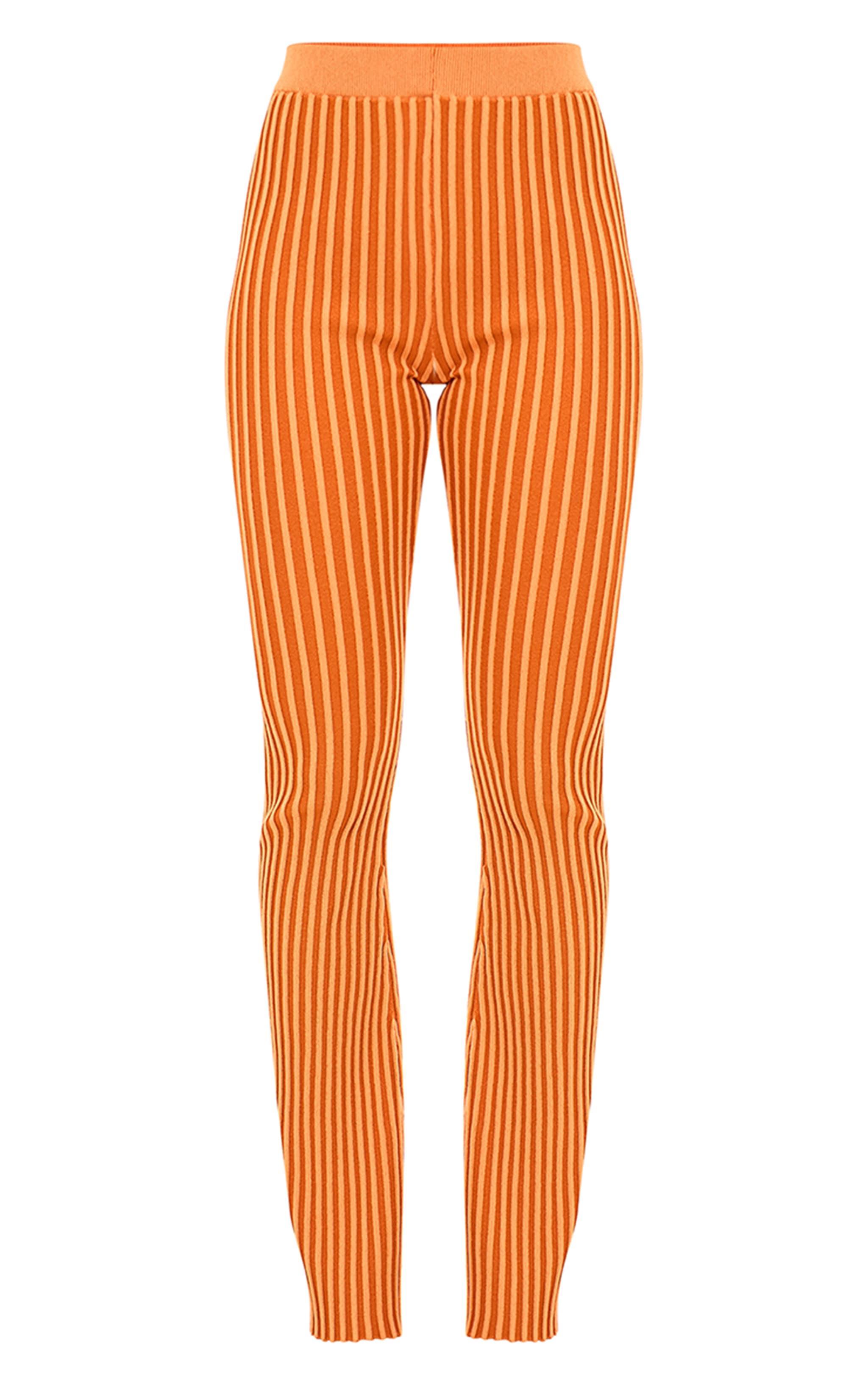 Rust Two Tone Knit Flared Pants Product Image