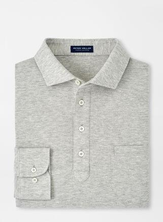 Peter Millar Mens Croxley Long-Sleeve Polo | Color: British Grey | Size: L Product Image