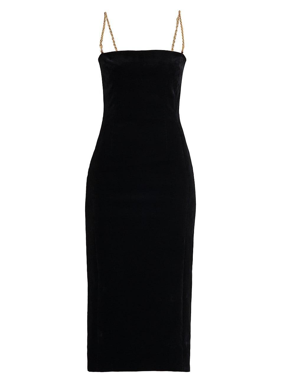 Sleeveless Chain-Straps Velvet Midi Dress Product Image