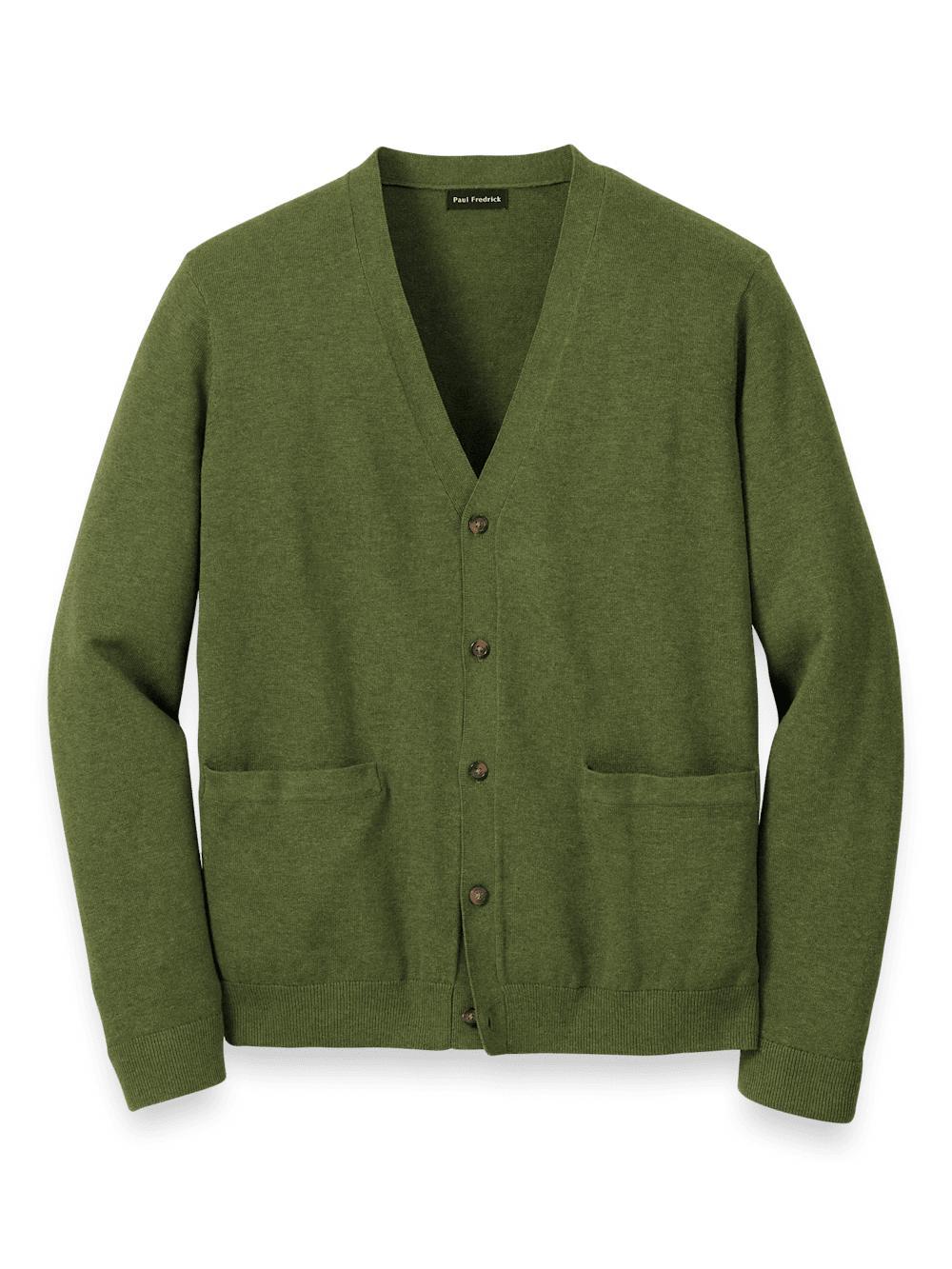 Supima Cotton Button Front Cardigan - Olive Product Image